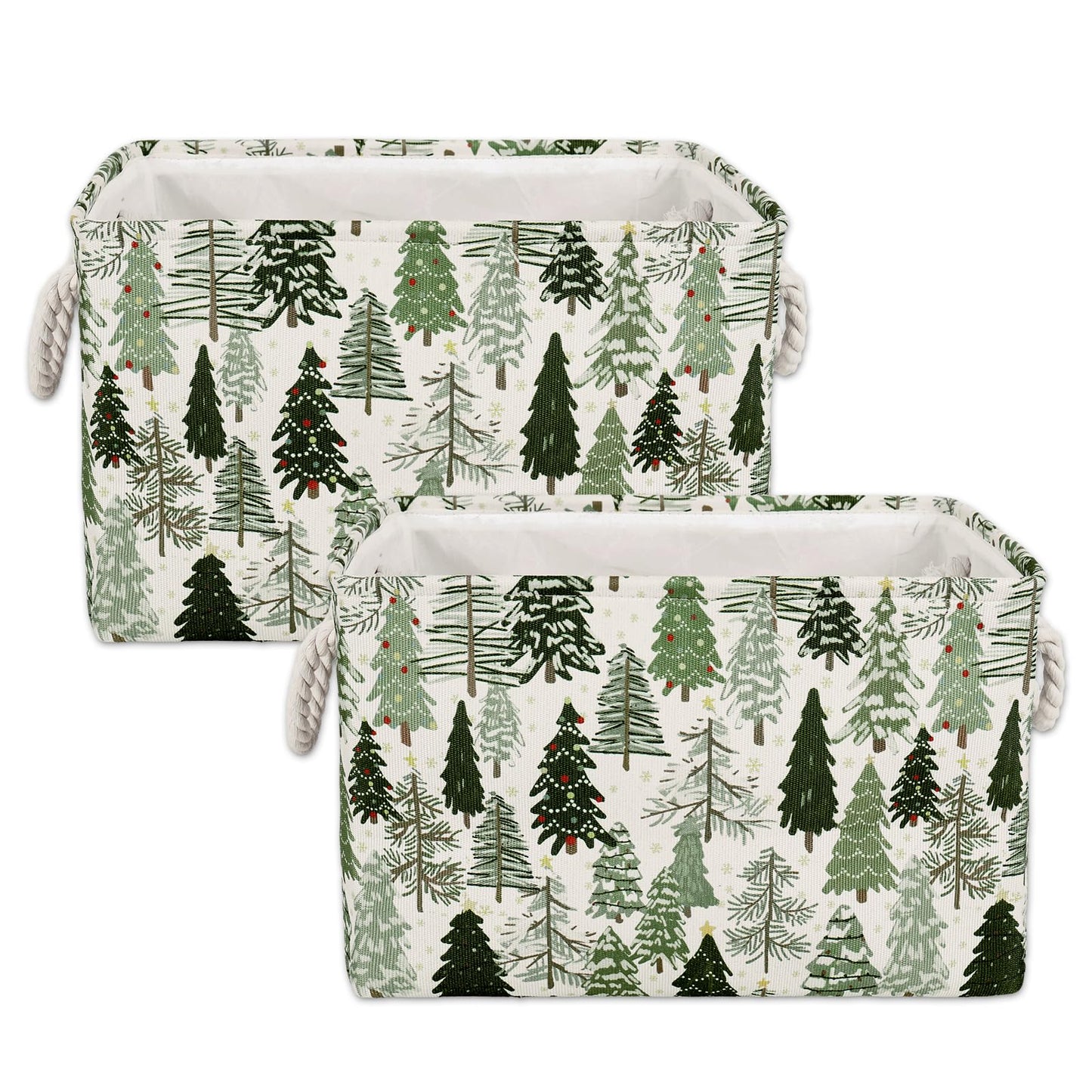 JarThenaAMCS 2Pcs Christmas Rectangle Storage Basket 15 x 10.2 x 9.4 In Xmas Pine Tree Foldable Open Toy Organizer Bag with Handle Large Laundry Dirty Cloth Storage Bin for Bedroom Shelves Closet