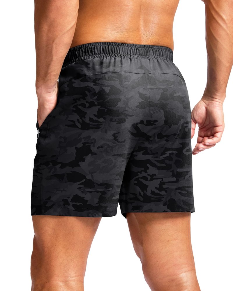 G Gradual Men's Athletic Running Shorts with Zipper Pockets Quick Dry 7"/ 5"/ 9" Workout Gym Shorts for Basketball Hiking(Grey Camo,5XL)