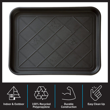 All-Weather Boot Tray - Water-Resistant Plastic Mud Pan, Pet Food Tray, and Outdoor or Indoor Shoe Mat for Entryway by Stalwart (Black)