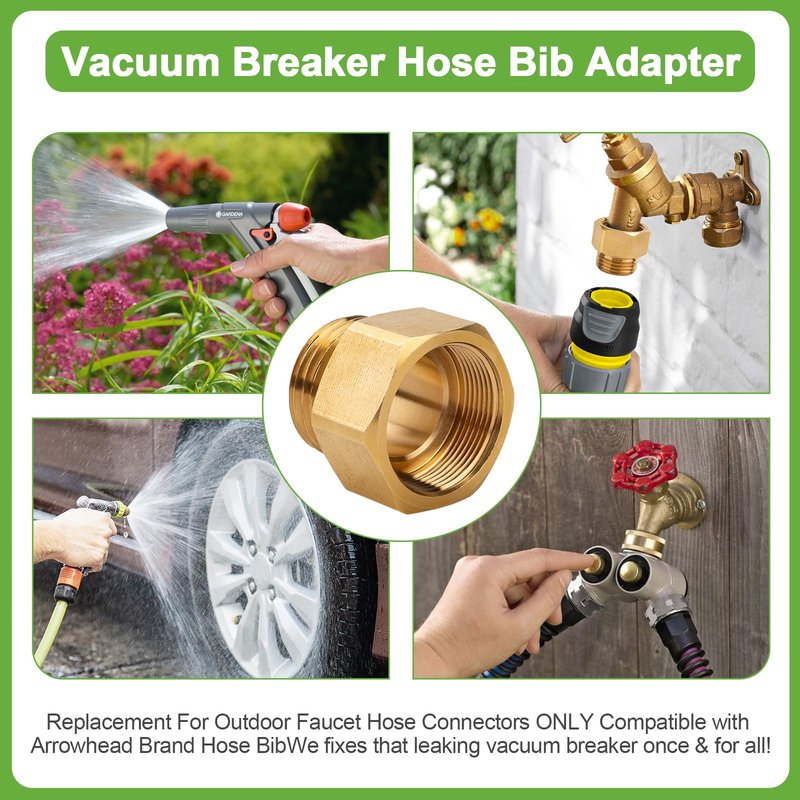 Garden Hose Bib Adapter 1-1/16" Fine Thread (Female) to 3/4 GHT Male Backflow Preventer Adapter for Standard Arrowhead Hose Bibs & Vacuum Breaker Faucet Fitting,Outdoor Faucet to Garden Hose Connector