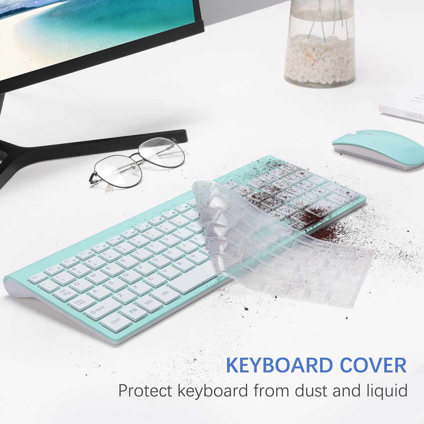 Wireless Keyboard and Mouse Ultra Slim Combo, TopMate 2.4G Silent Compact USB 2400DPI Mouse and Scissor Switch Keyboard Set with Cover, Batteries Included, for PC/Laptop/Windows/Mac - Gray Black