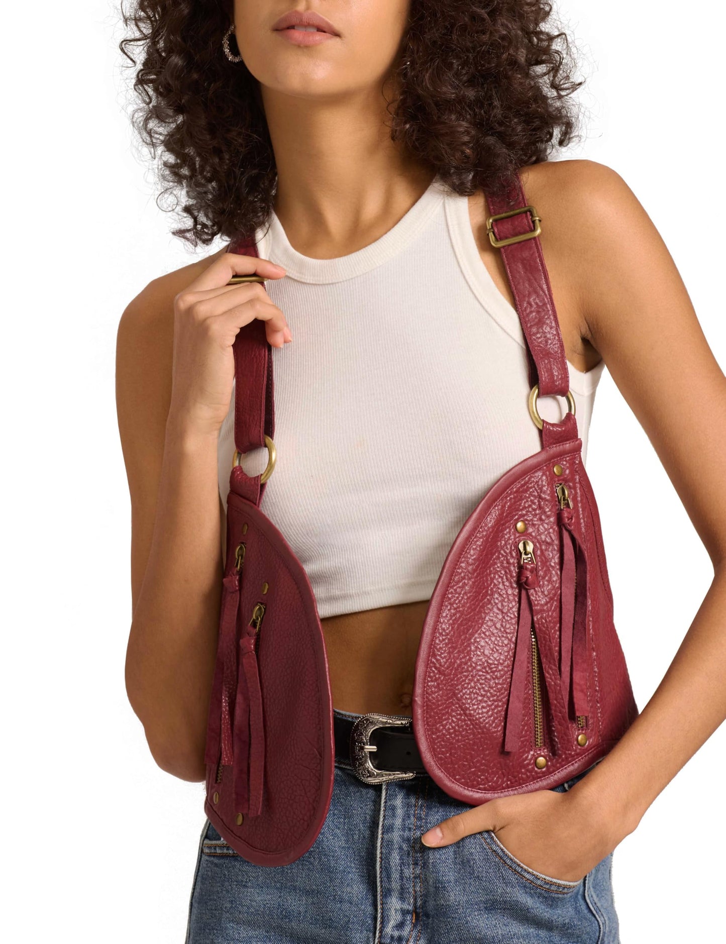 LyzerMia Harness for Women Genuine Leather with Pocket Steampunk Vest, Burgundy