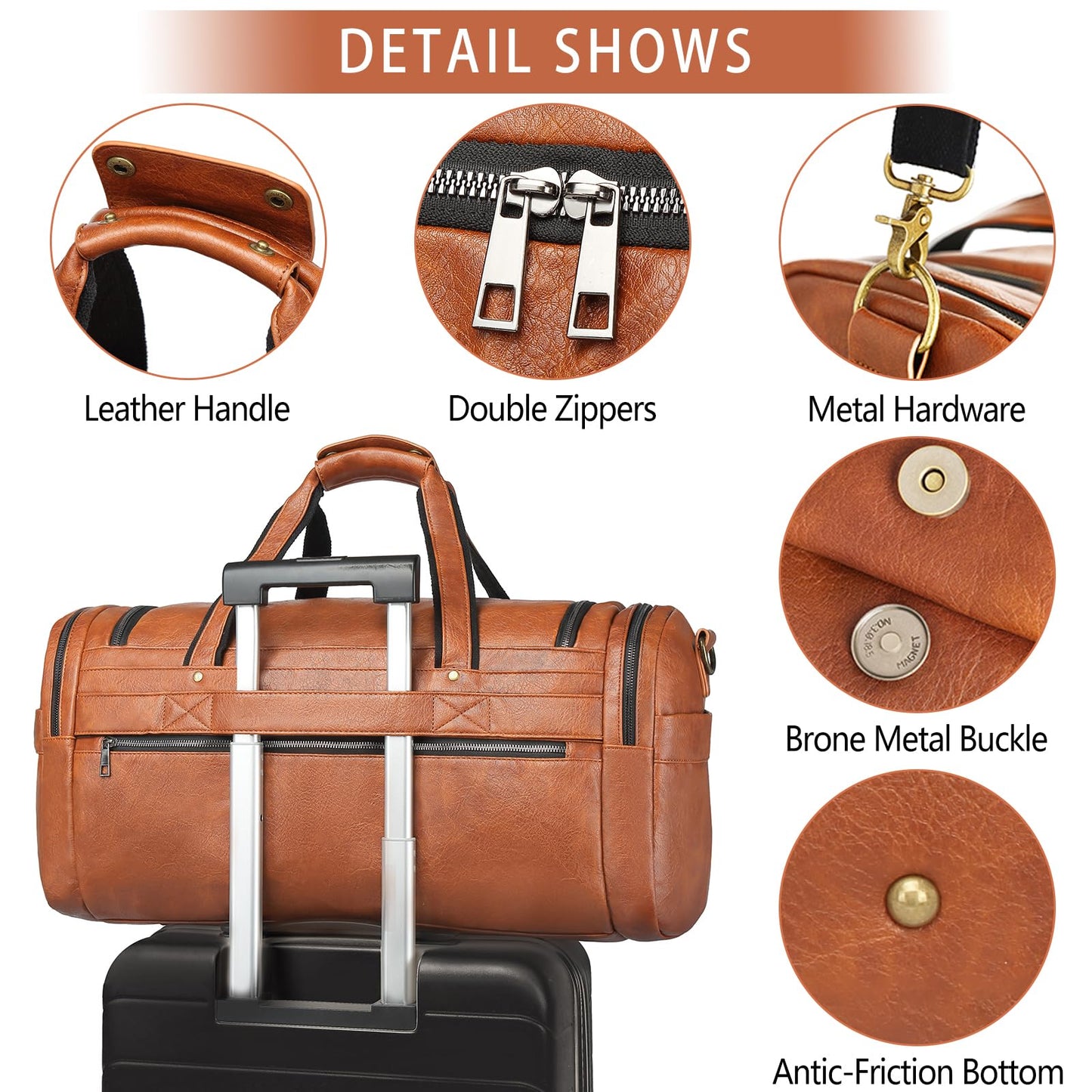 Travel Duffel Bag for Men, Large PU Leather Carry on Duffle Bag for Traveling, Waterproof Overnight Weekender Gym Bags with Shoe Compartment - Perfect for Daily Use/Birthday Gift