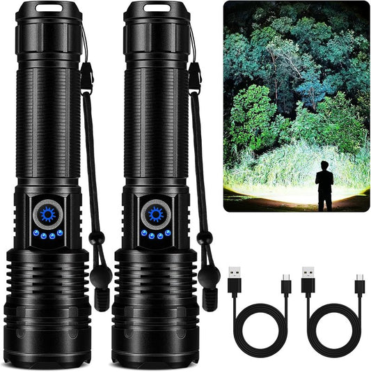 Rechargeable Flashlight - 99,000 High Lumen Brightness | 15H LED Life, 5 Modes, IPX7 Waterproof for Camping & Hiking