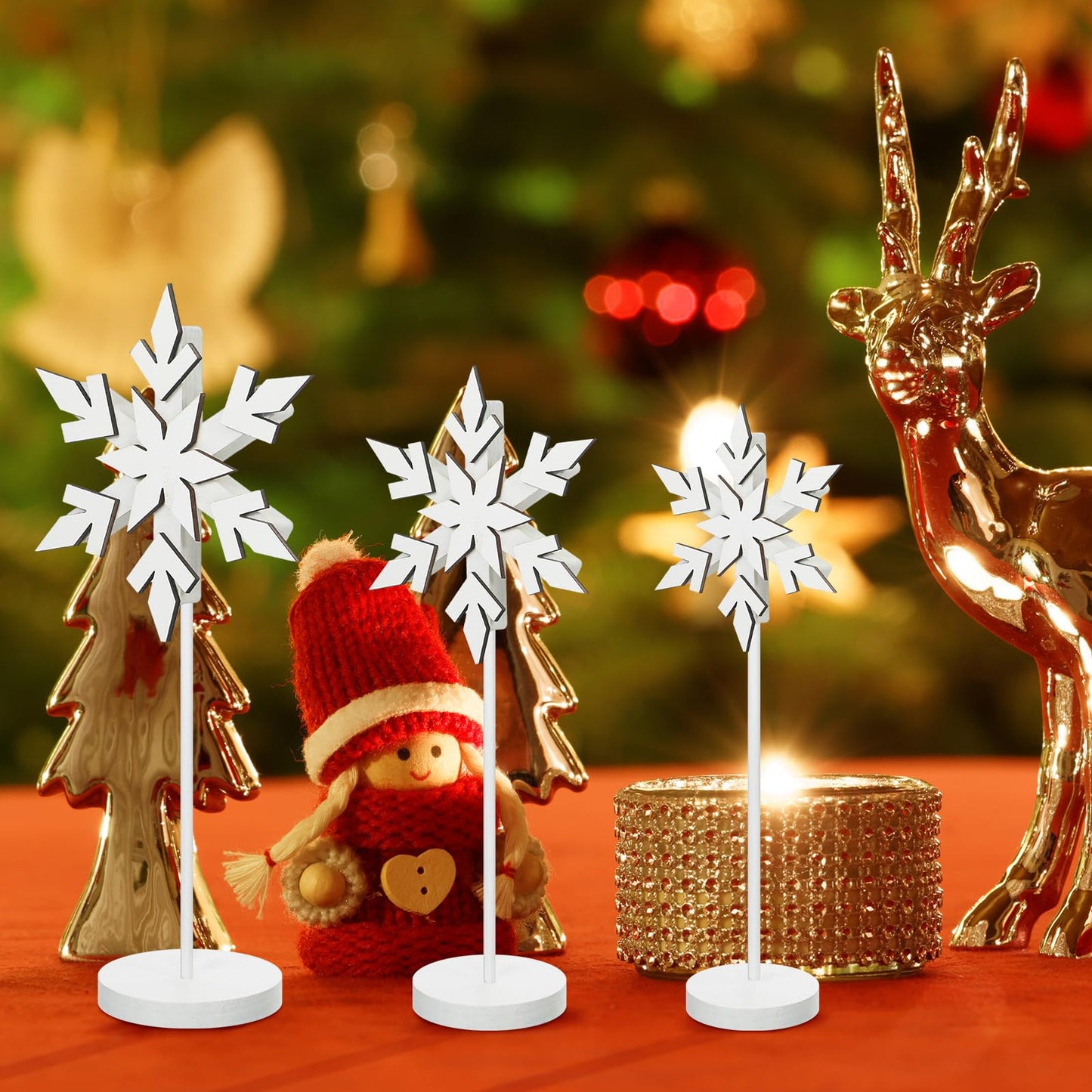 Soaoo 3 Pcs Winter Snowflake Decorations Wooden Snowflakes Table Centerpieces Tall Standing White Winter Snow Wonderland Wood Block Sign for Tabletop Shelf Mantel Home Tiered Tray Decor(Fresh)