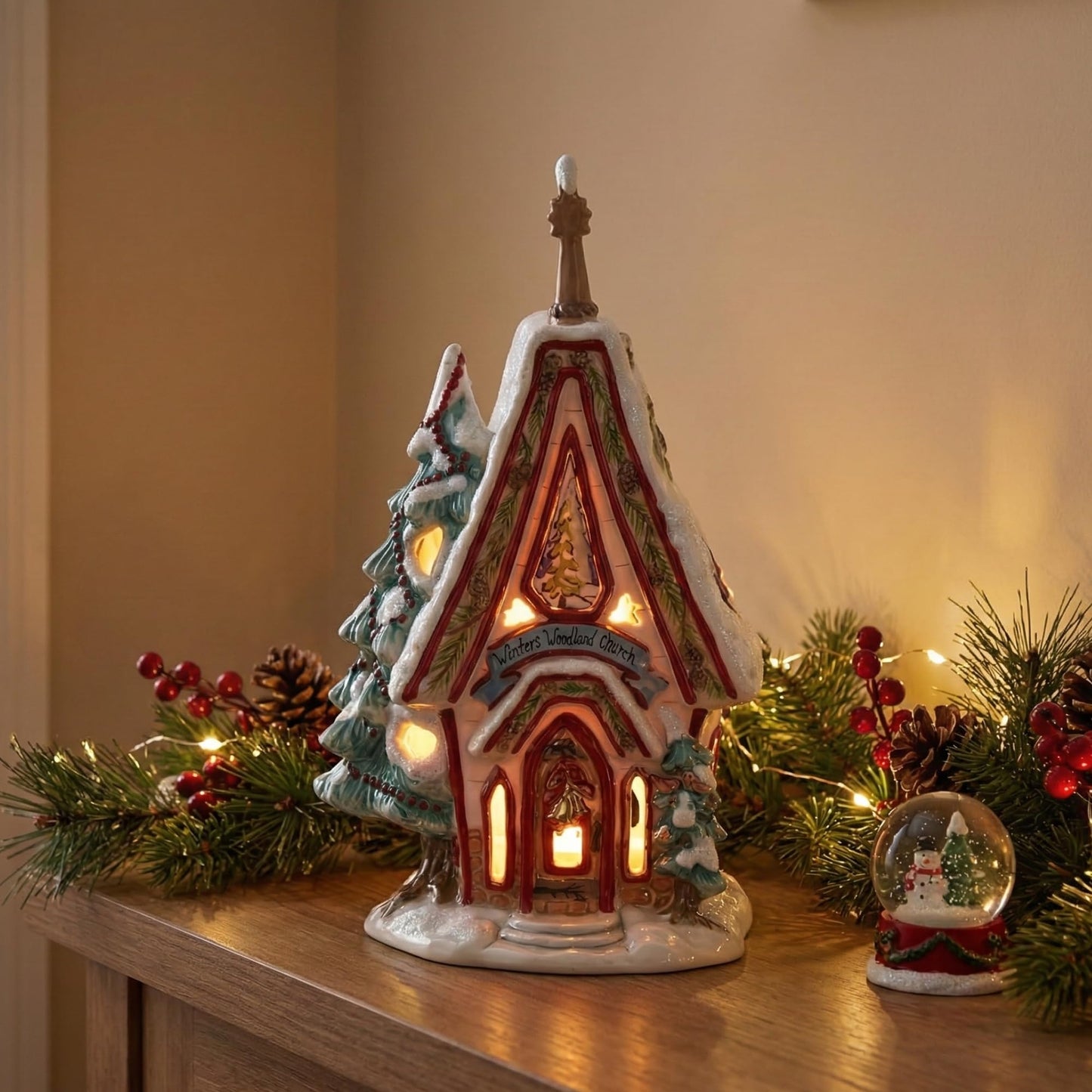 Blue Sky Ceramics Winter Woodland Church Candle House, Multi, Multicolor (1679)