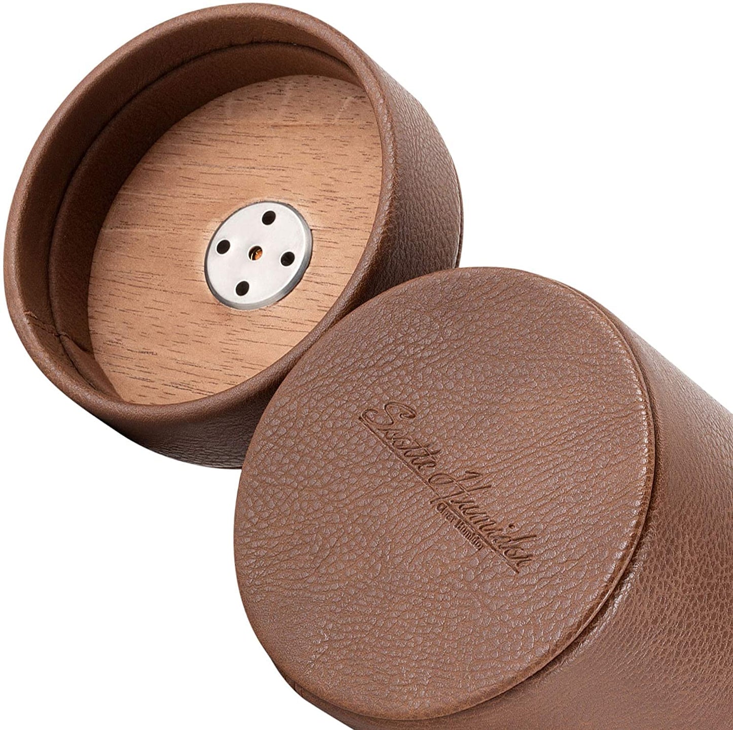 Scotte Cigar humidor case/jar,Leather Cedar Wood Cigar Canister Portable for 12-16 Cigar (Brown)