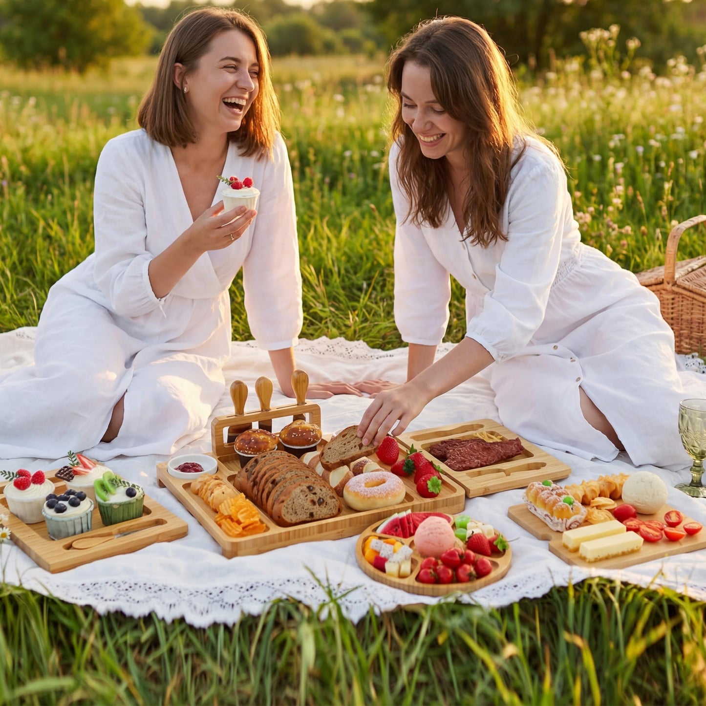 Bamboo Charcuterie Boards Gift Set, Large Cheese Board with Knives for Serving Meat & Cheese Platter, House Warming Gifts New Home, Wedding Gift for Couple, Bridal Shower, Birthday Gift for Women
