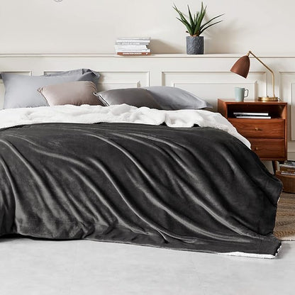 Bedsure GentleSoft Sherpa Fleece Blankets Queen Size for Bed - Thick and Warm Throw for Men, Soft Fuzzy Plush Queen Blanket for Winter, Charcoal, 90x90 Inches