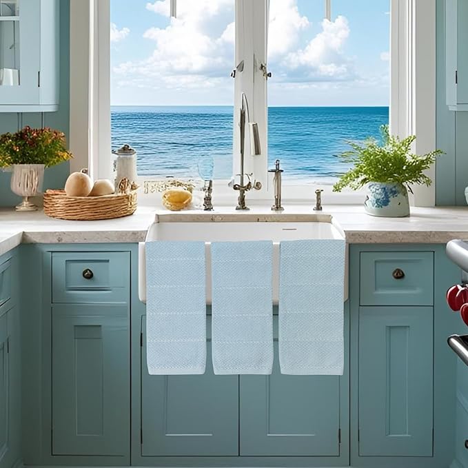 Serafina Home Coastal Sky Light Blue Kitchen Hand Dish Towels: Oversized 28" x