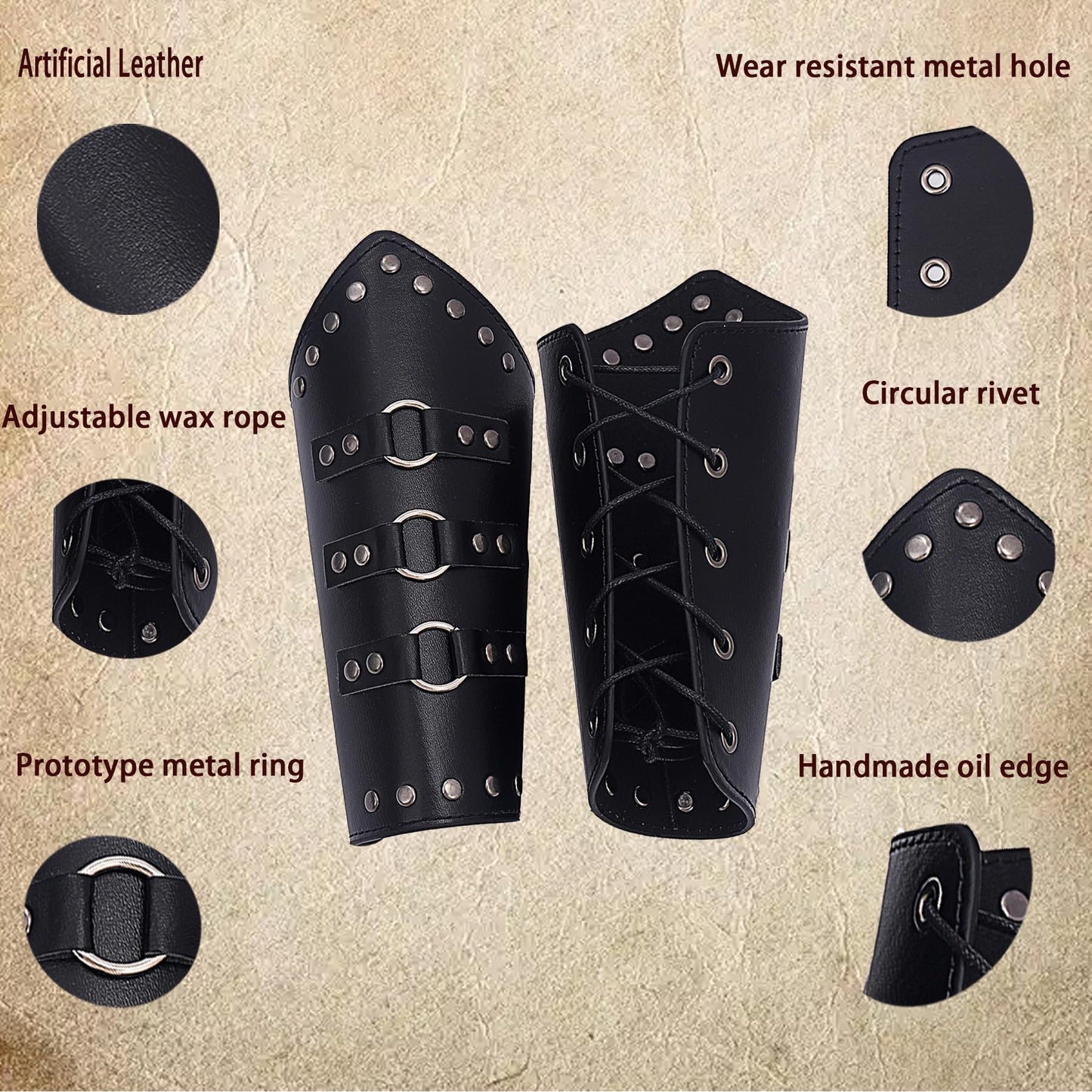 HHCSVJHS Unisex Medieval Leather Bracers with Adjustable Buckle Wristbands - Renaissance Arm Guards for Halloween Cosplay, Retro Battle Costume & Theme Parties (SH-black)