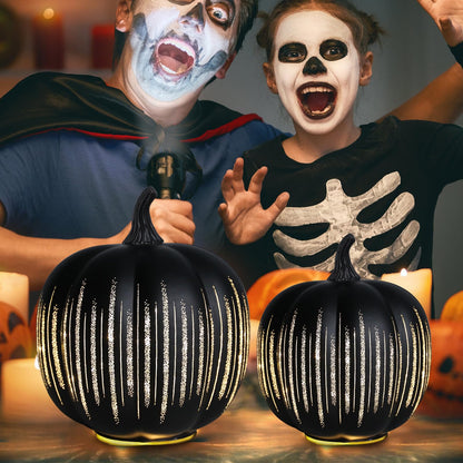 Halloween Decorations Indoor Halloween Pumpkins Illuminated Starry Night Fall Glass Pumpkin for Thanksgiving Fireplace Tabletop Party Home Bedroom Decor Gift 2 Pack