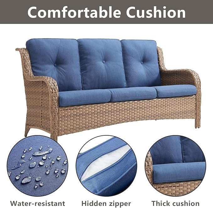 Rilyson Patio Furniture Swivel Chairs Set - 6 PC Wicker Rattan Outdoor Sectional Conversation Sets with 2 Rocking Chair,2 Ottoman and 2 Sofa for Porch Deck Garden(Yellow/Blue)