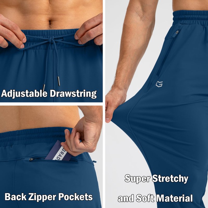 G Gradual Men's Sweatpants with Zipper Pockets Tapered Joggers for Men Athletic Pants for Workout, Jogging, Running (Dark Blue, Small)