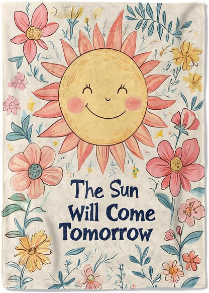 Retro Sun Fleece Blanket - 40x50in Cute Cheerful Floral Vintage Throw Blankets,Soft Cozy Lightweight, Ideal for Living Room Home Decor and Kids Women Girls Gifts