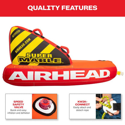 Airhead Super Mable Towable Tube | 1-3 Rider Towable Tube for Boating and Water Sports | Dual Tow Points | Full Nylon Cover | EVA Foam Pads | Patented Speed Valve | Boat Tubes and Towables