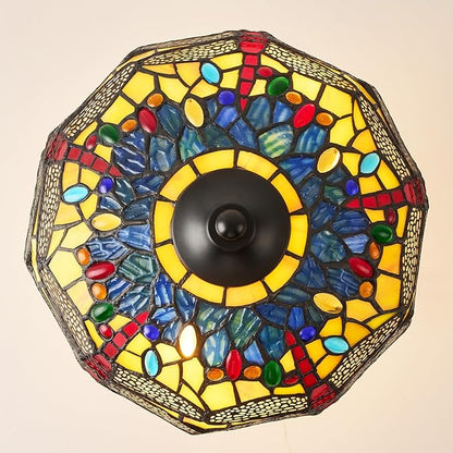 Tiffany Style Table Lamp, 12 Inch Stained Glass Lamp, Antique Table Lamp, Bedside Lamp, for Nightstand Bedroom Living Room Home Office, Include LED Bulb