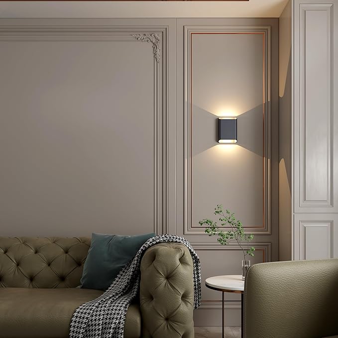 Wall Lights for Bedroom Up and Down Indoor Wall Light, Outdoor Wall Sconces LED Dimmable, 7.8 Inch Modern Porch Light, IP65 Waterproof Wall Lamp for Yard,120-277V,15.5W 3000K CRI90+ (Black)