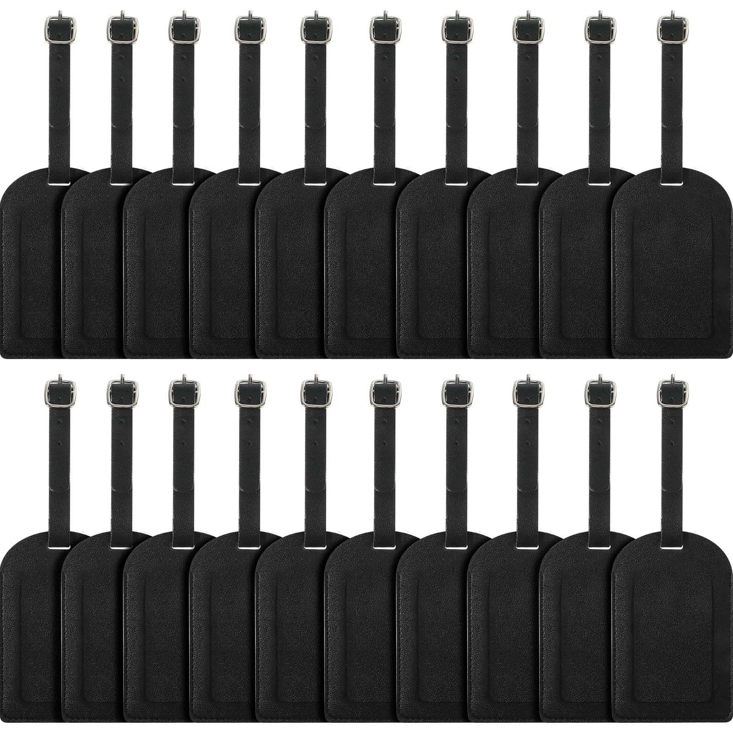 20-Piece Pu Leather Luggage Name Tags - Privacy Protection, Strong, Black