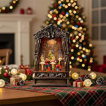 Christmas Snow Globe Lantern Water Glittering Nutcracker Ballet Theatre with Music & Timer, USB Lined/Battery Operated Lighted Lantern for Christmas Festival Decoration Gifts