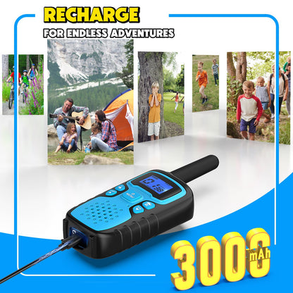 Wishouse Walkie Talkies for Kids Rechargeable Long Range,Xmas Birthday Gift for 4 5 6 7 8 9 Year Old Boys Girls,Hiking Gear Camping Games Cool Toys with NOAA,SOS Siren,Lamp,Lanyards,Easy to Use,2 Pack