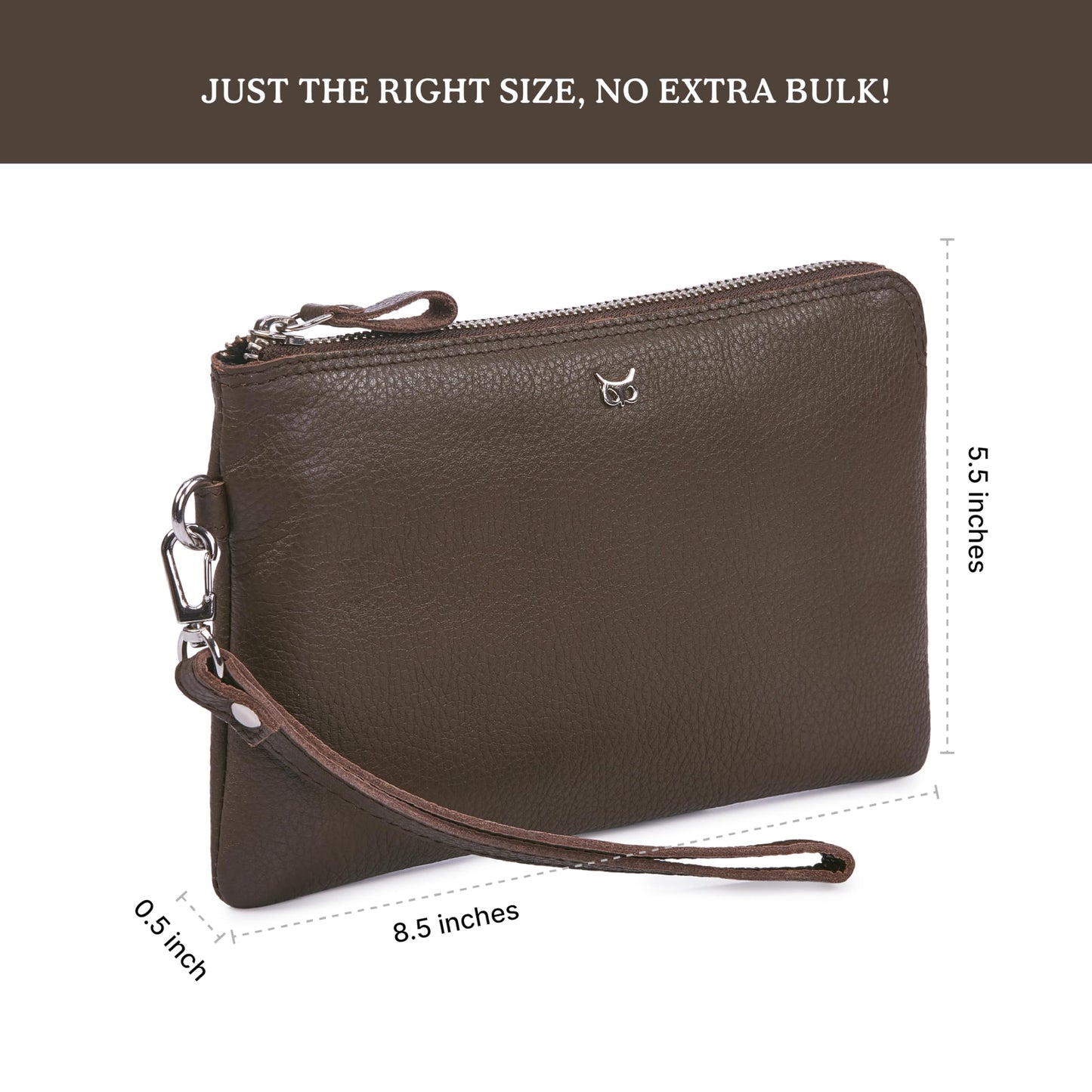 Wise Owl Accessories Genuine Leather Wristlet Wallet for Women Clutch Handbag Purses for Cell Phone Keys Coins Credit Card Slots (Brown Nappa)