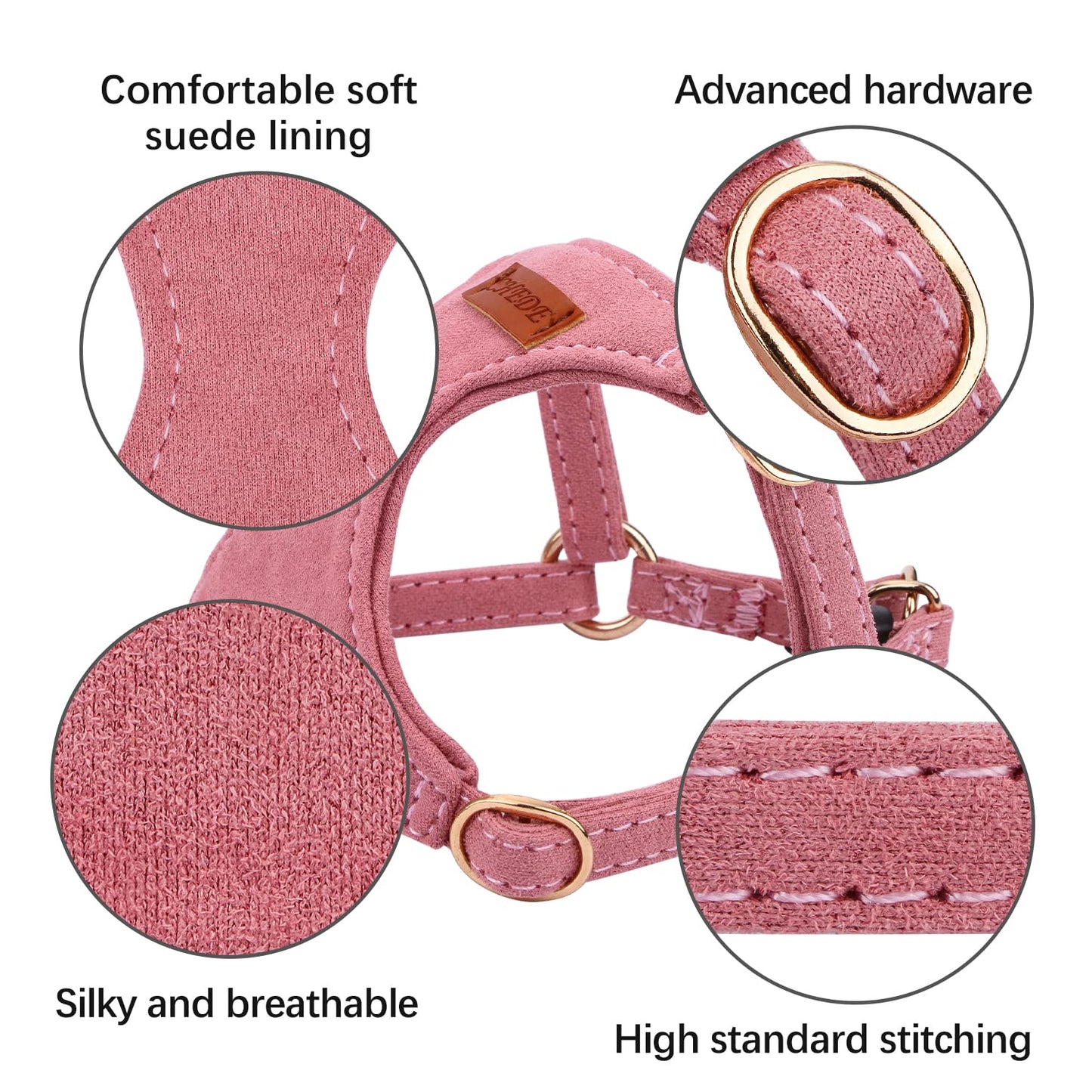 CHEDE No Pull Puppy Harness and Multifunction Dog Leash Set- 8 Colors Soft Adjustable No Choke Escape Proof Cute,Lightweight Pet Vest Harness for Small and Medium Dog (XS, Antique Pink)