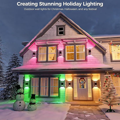 KIZON Smart Porch Lights Color Changing, Ambience RGB WiFi Outdoor Sconce Lights App Control Black Exterior Light Fixture for House Porch Patio, Compatible with Alexa Google Assistant, ETL Listed