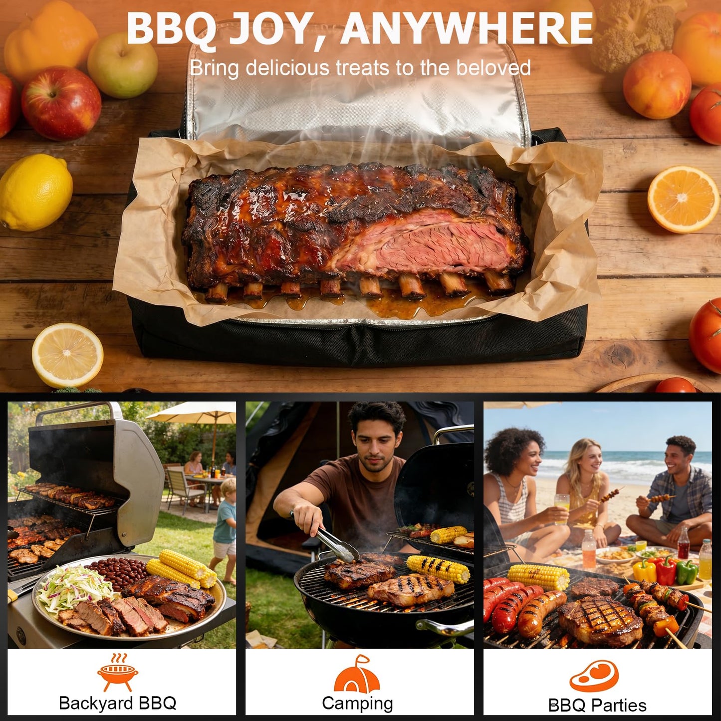 Upgraded Mess-Free Meat Resting Bag with 270° Top-Open - Father's Day Birthday Gift for Men Dad Husband, Leakproof BBQ Blanket for Briskets, Grilling & Smoker Accessories Party Camping Picnic (Oxford)