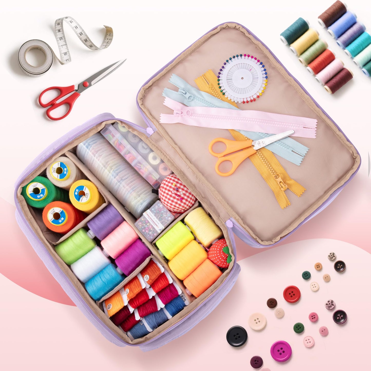 Marscamd Puffer Sewing Organizer Bag, Large Capacity with Multiple Pockets and Detachable Dividers, Storage Box for Threads, Needles, Scissors, Craft Supplies, Purple (Bag ONLY, NO Supplies)
