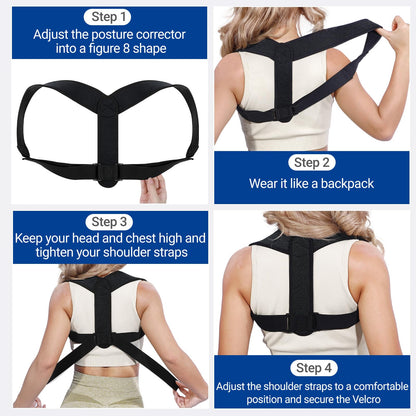 Posture Corrector for Women and Men, Adjustable Upper Back Brace, Spine Support Straightener, Neck, Shoulder, Back and Lumbar Pain Relief, Comfortable & Breathable