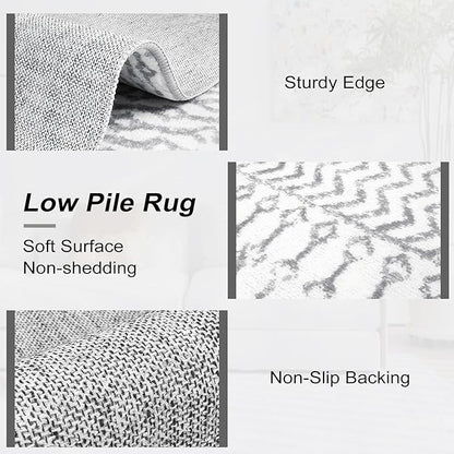 Moroccan Washable Rugs, 2x3 Grey Rug Non-Slip Small Distressed Entryway Rugs, Soft Low-Pile Bedroom Rug Indoor Doormat Carpet for Entryway Kitchen Bathroom