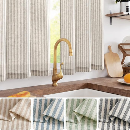 jinchan Striped Linen Kitchen Curtains 30 Inches Tier Curtains Farmhouse Modern Cafe Style Small Window Treatments Airy Light Filtering Rod Pocket for Living Room Bathroom 2 Panels Taupe Grey