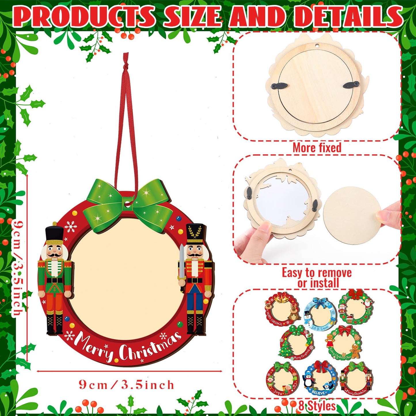 Yalikop 16 Pcs Christmas Photo Frame Ornaments Wooden Nutcrackers Santa Snowman Snowflake Picture Frame Tree Decoration DIY Photo Keepsakes for Xmas Party Decorations Winter (Cute)