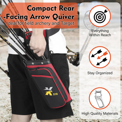 SUNYA X510 Field & Competition Hip Arrow Quiver | 3-Slot Noise-Free Archery Quiver with Sturdy Storage System (42x18cm) (Red, Right)