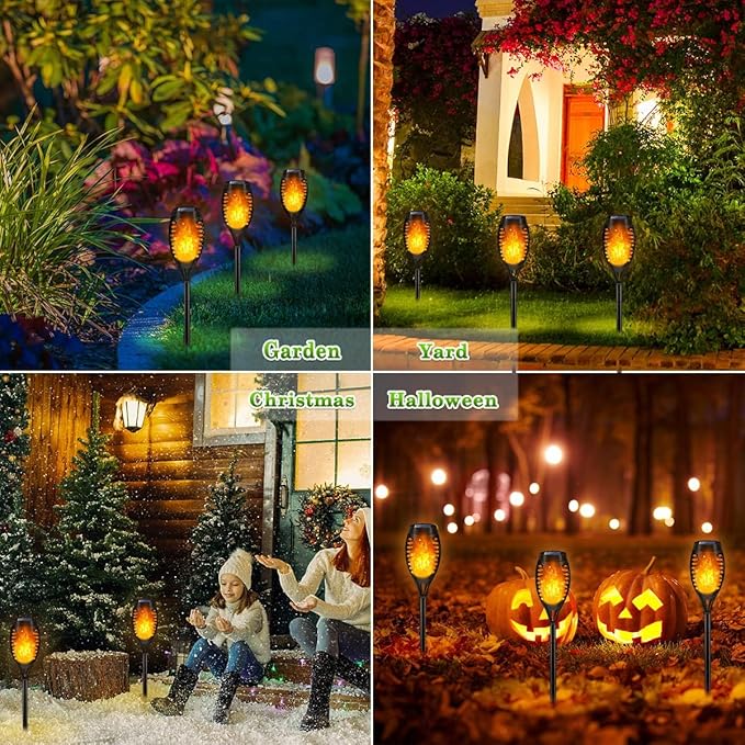 Outdoor Solar Lights, 6Pack Solar Torch Light with Flickering Flame, Garden Lights Waterproof for Halloween Decor, Tiki Torches for Outside, Luces Solares para Exteriores Pathway Yard Garden Decor
