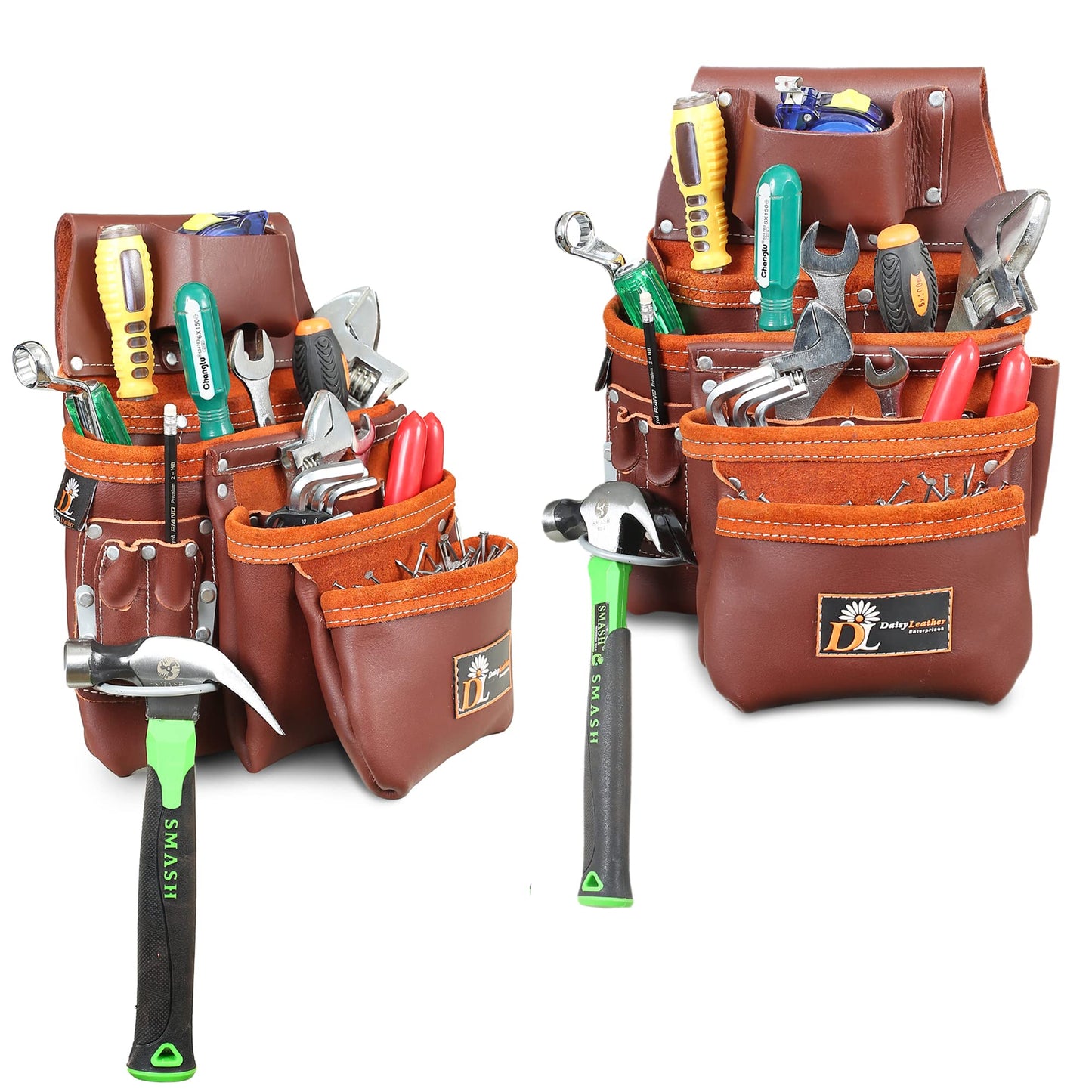 Daisy Leather Tool Belt, PRO-303 Premium Leather Oil Tanned 27 Pockets Heavy Duty Tool Pouch, Leather Tool Belt, Tools Organizer for Electrician, Carpenter, Construction and Framer Tools, X-Large
