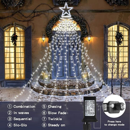 Christmas String Lights Outdoor Decoration 317 LED Star Fairy String Lights 8 Modes & Waterproof for Party Wedding Patio Yard New Year Holiday Indoor Outdoor Cool White