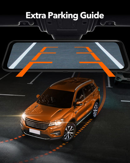 WOLFBOX G850 12" 4K Rear View Mirror Camera with 5.8GHz WiFi and Voice Control, Smart Mirror Dash Cam Front and Rear, Backup Camera with 1080P Rear Camera, Dash Cam with WDR, Includes 64GB Card & GPS