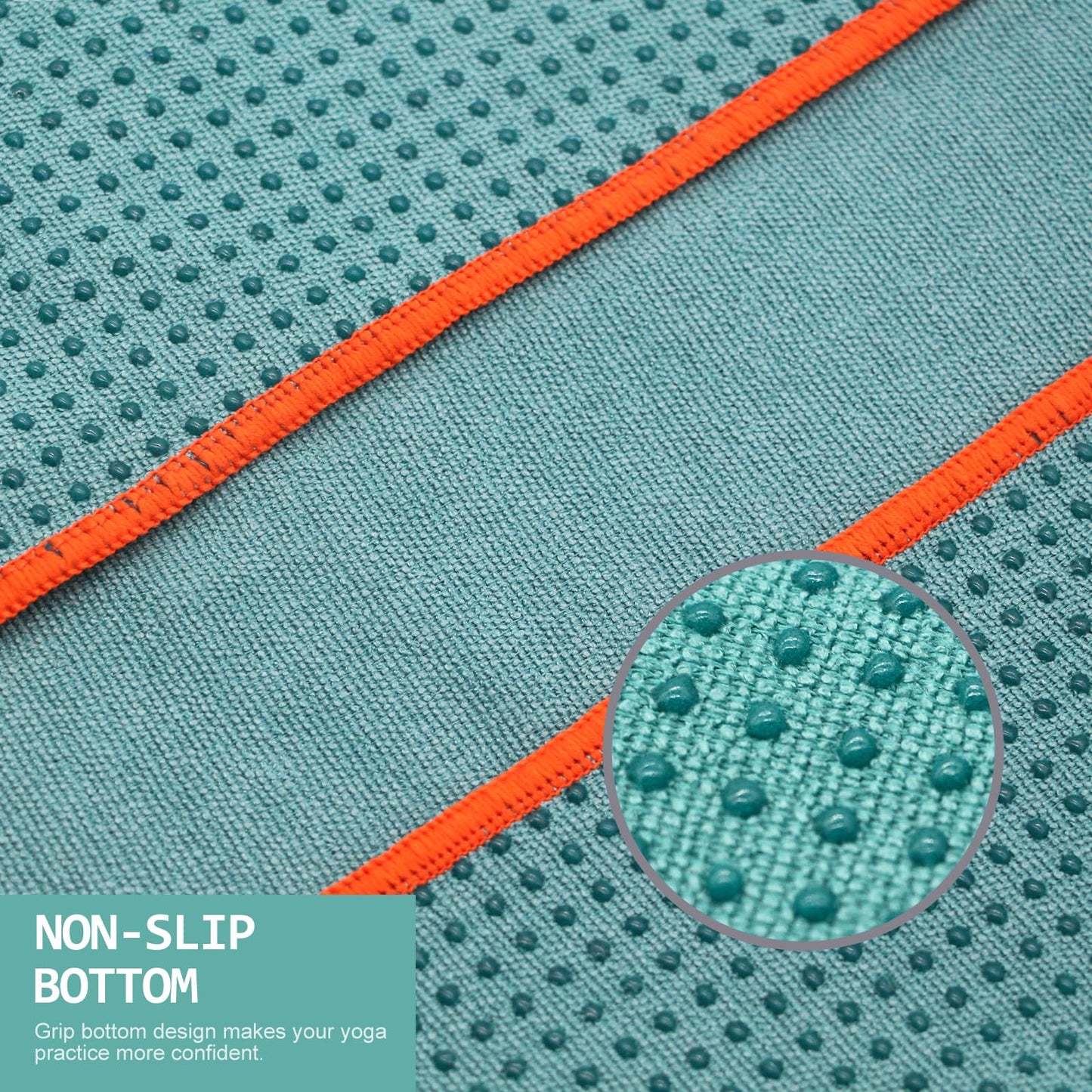 Eunzel Hot Yoga Towel - Microfiber Non Slip Yoga Mat Towel with Grip Dot Sweat Absorbent Towel for Hot Yoga, Pilates and Fitness 72" x 24", Dark Cyan/Orange