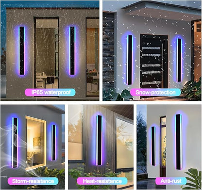 2 Pack RGB Outdoor Long Wall Lights, 60 inch Outside LED Long Lights, Dimmable Exterior Lighting Fixtures, Large Outside Linear Light Fixture for Patio, Garage, Porch, Front Door