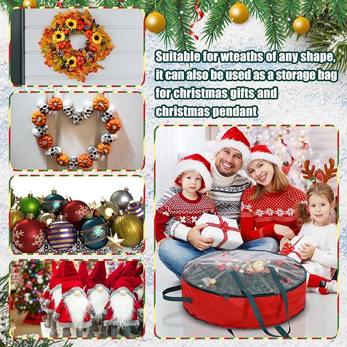 Shappy 2 Pcs Christmas Wreath Storage Bag Clear Wreath Box Wreath Storage Containers with Clear Window and Handle Christmas Garland Storage Containers for Xmas Holiday Seasonal Storage (30 Inch)