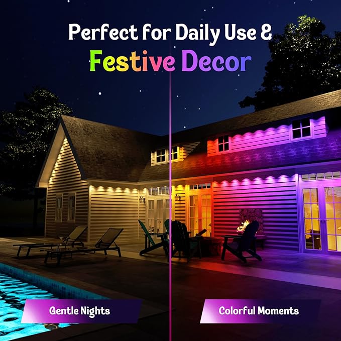 HUTAKUZE Permanent Outdoor Lights, 50FT with 30 RGB LED Lights,IP67 Waterproof, 48 Scene Modes for Outdoor Decor, APP/Remote Control,Music Sync