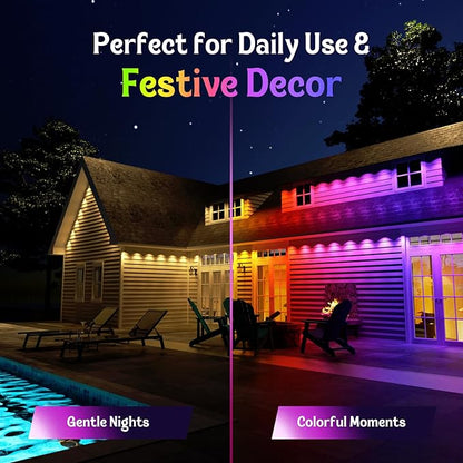 HUTAKUZE Permanent Outdoor Lights, 200FT with 120 RGB LEDs for Outdoor Decor, IP67 Waterproof, 48 Scene Modes Christmas House Lights,APP & Remote Control, Music Sync