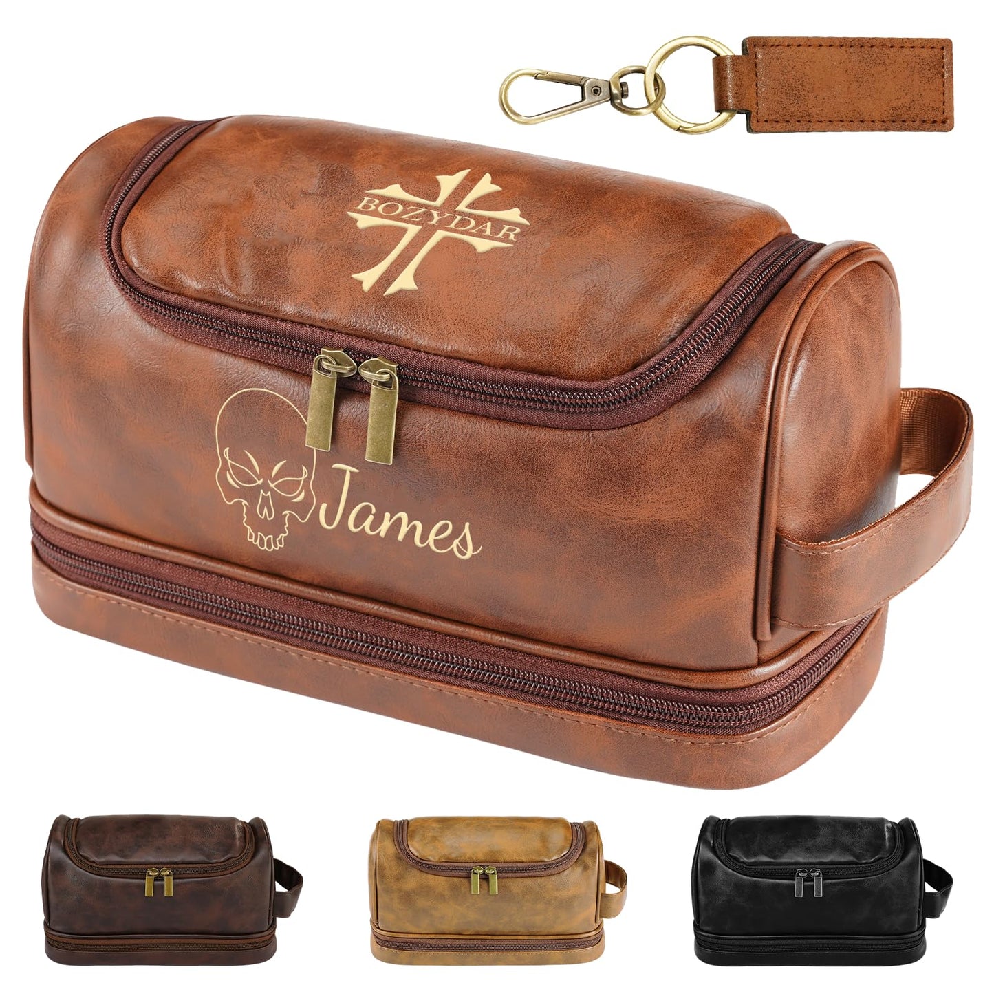 ENQU Personalized Toiletry Bag for Men, Father Day Gifts for Dads, Gifts for Men, Custom Large Leather Travel Toiletry Bag, Graduation Gifts for Men Him, Groomsmen, Birthday, Anniversary, Christmas