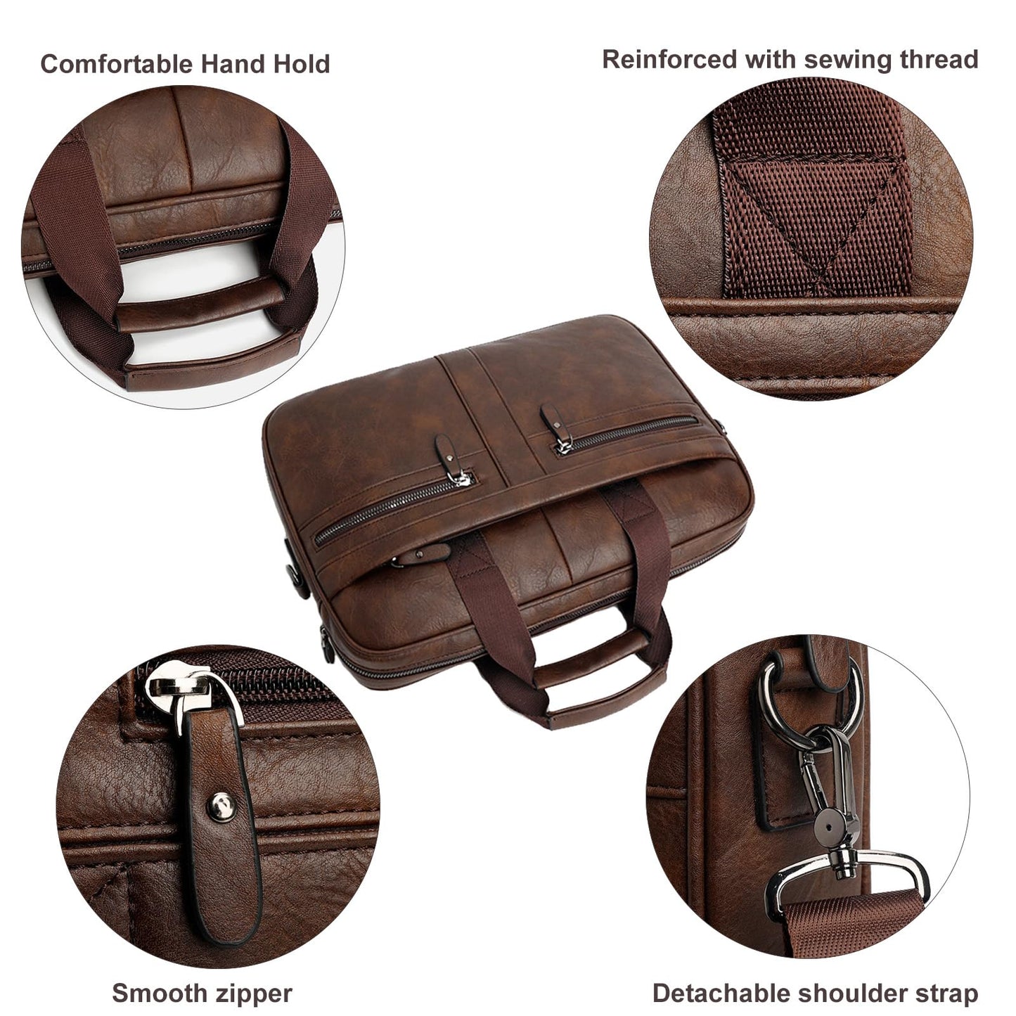 Henmifyer Men's Leather Messenger Bag, Laptop Briefcase Business Satchel Computer (Brown, 16 inch)