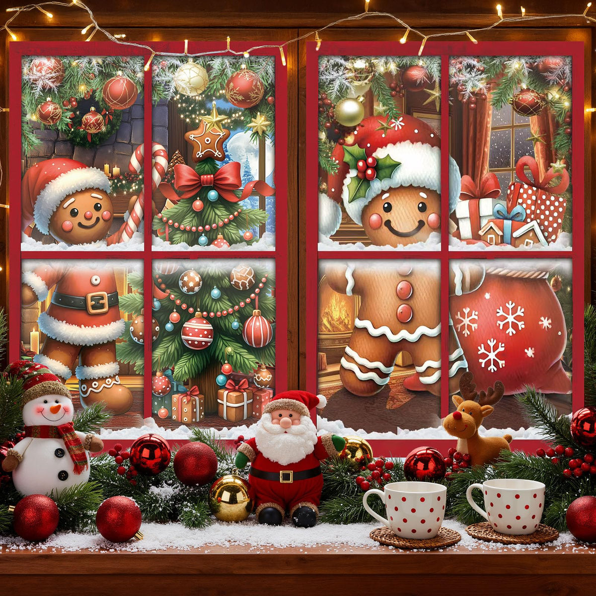 Patelai 4 Pcs Merry Christmas Curtain Cute Christmas Window Silhouette Decoration Snowflake Window Door Cover Holiday Xmas Poster Screen for Indoor Outdoor Party Decor(Gingerbread Man)