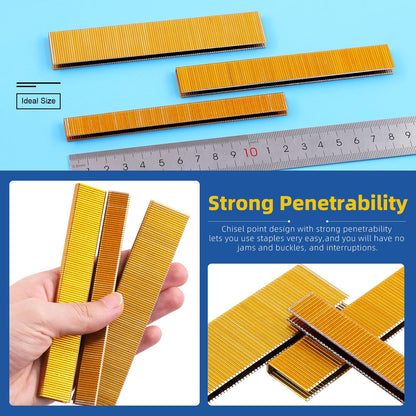 Glarks 2000Pcs 18 Gauge Narrow Crown Staples, 1/2 Inch Galvanized Crown Narrow Staples Assortment Kit for Electric Stapler, Pneumatic, DIY Home Improvement (Gold)