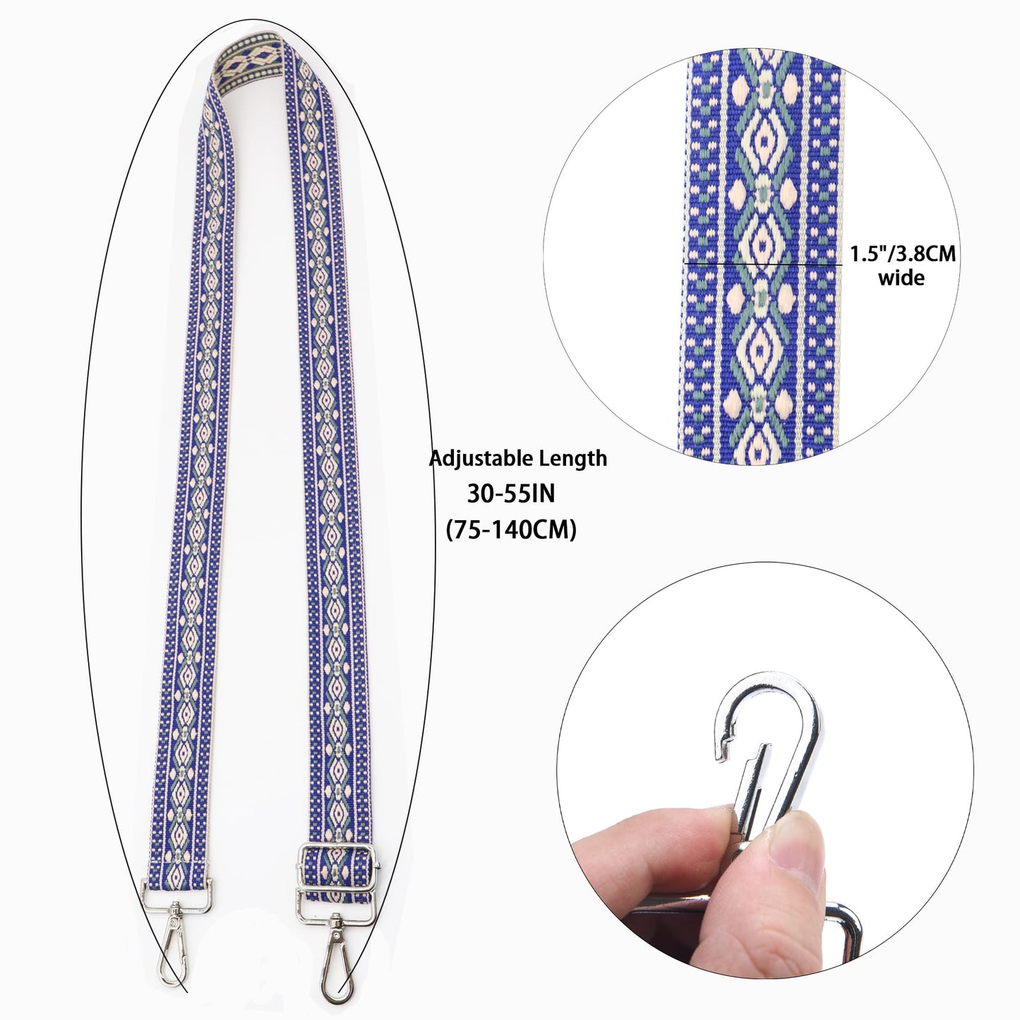 LEMEDE Purse Strap Adjustable Replacement Crossbody Bag Straps Retro Jacquard Embroidery Shoulder Straps for Shoulder Bag