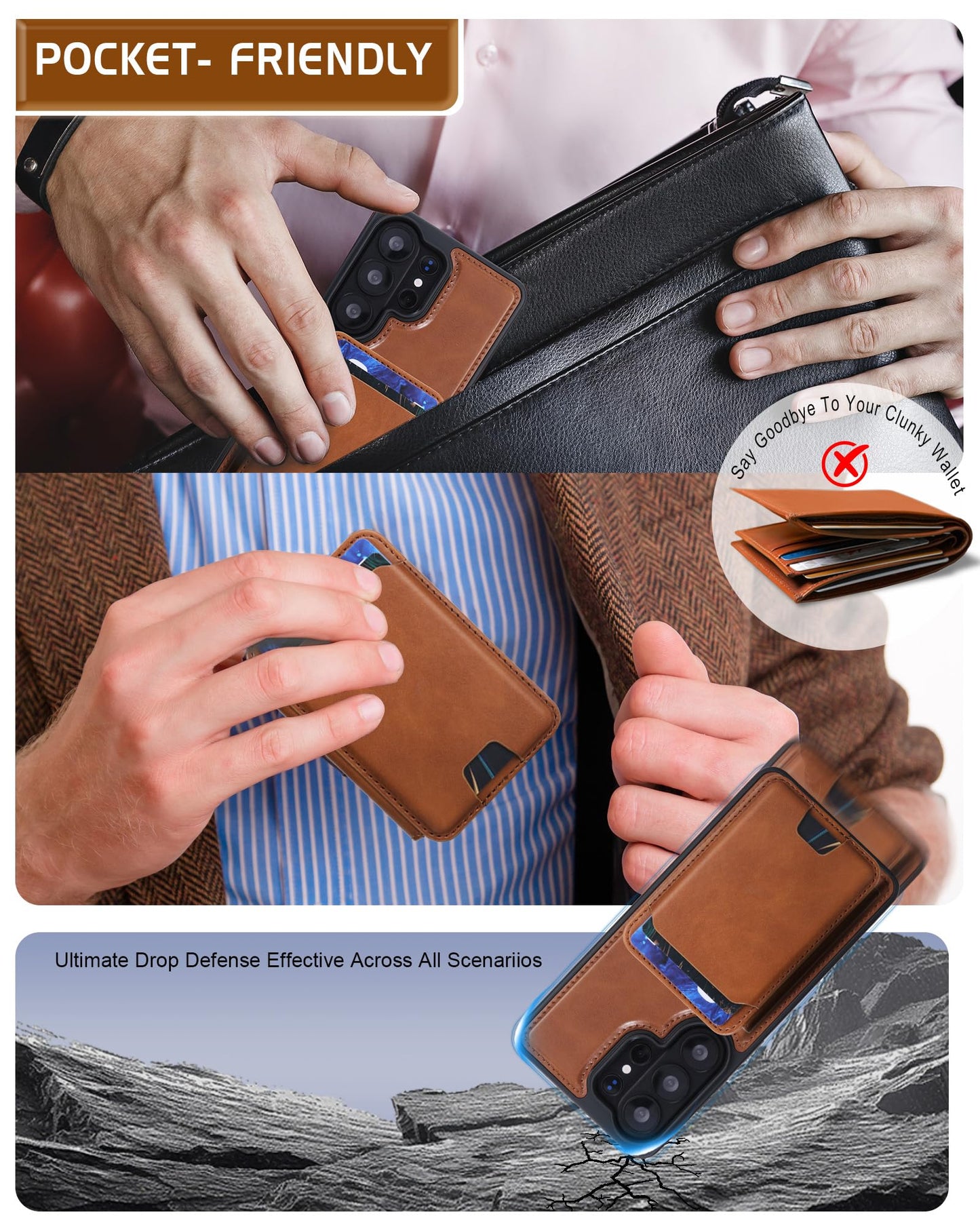 ASAPDOS Magnetic Detachable Wallet Case for Samsung Galaxy S26 Ultra with Kickstand,2-in-1 MagSafe Compatible RFID Blocking Card Holder,Slim PU Leather Cover Brown